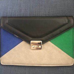 Color Block Black Green Grey Large Clutch